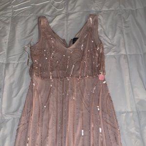 Blush pink Adriana papell bridesmaid sequin dress